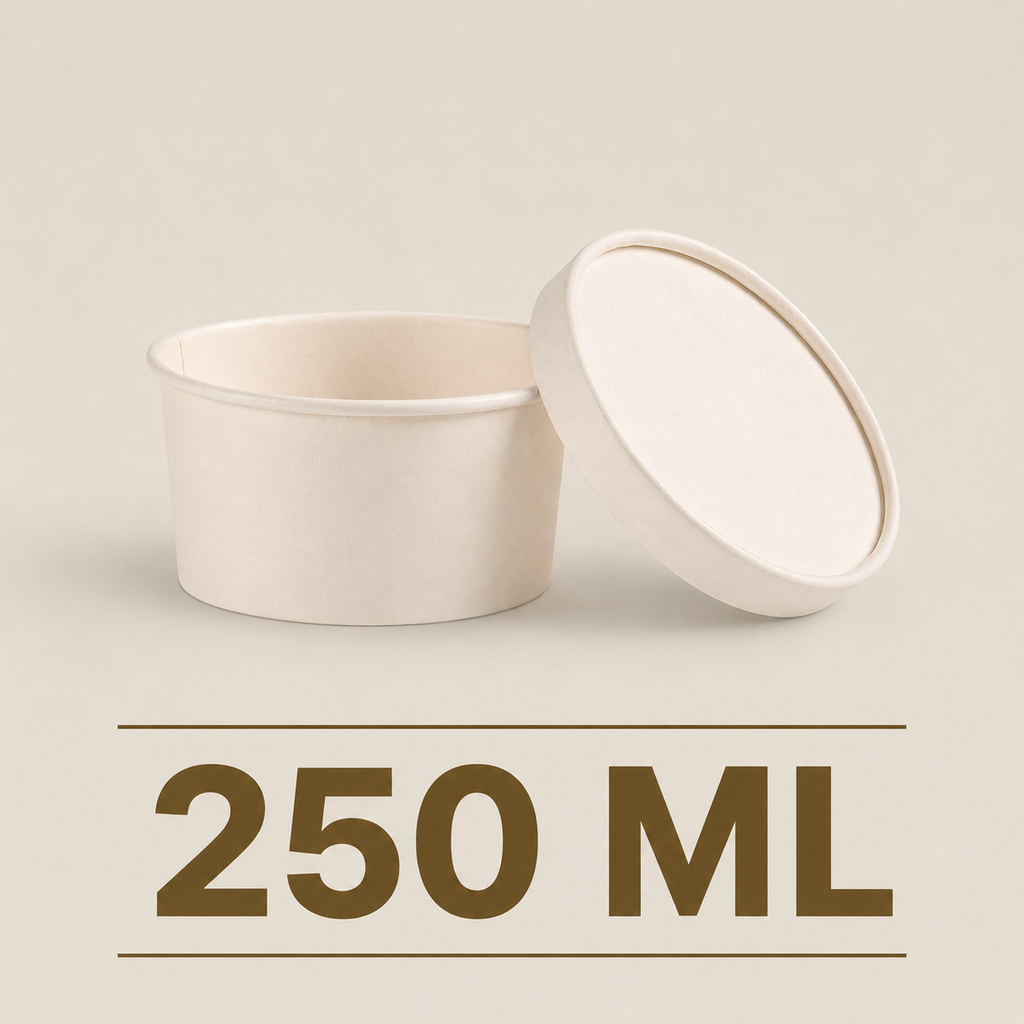 250 ML Round Paper Tub Container with Lid – Eco-Friendly Snack & Dessert Tub