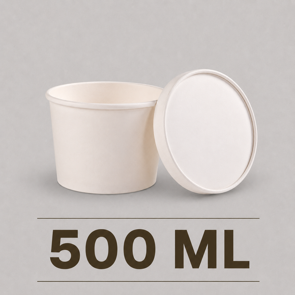 500 ML Round Paper Tub Container with Lid – Eco-Friendly Takeaway Food Tub