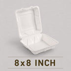 8x8 Inch Bagasse Clamshell Box – Compostable Meal Packaging Container