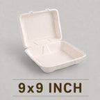 9x9 Inch Bagasse Clamshell Box – Heavy Duty Compostable Meal Box