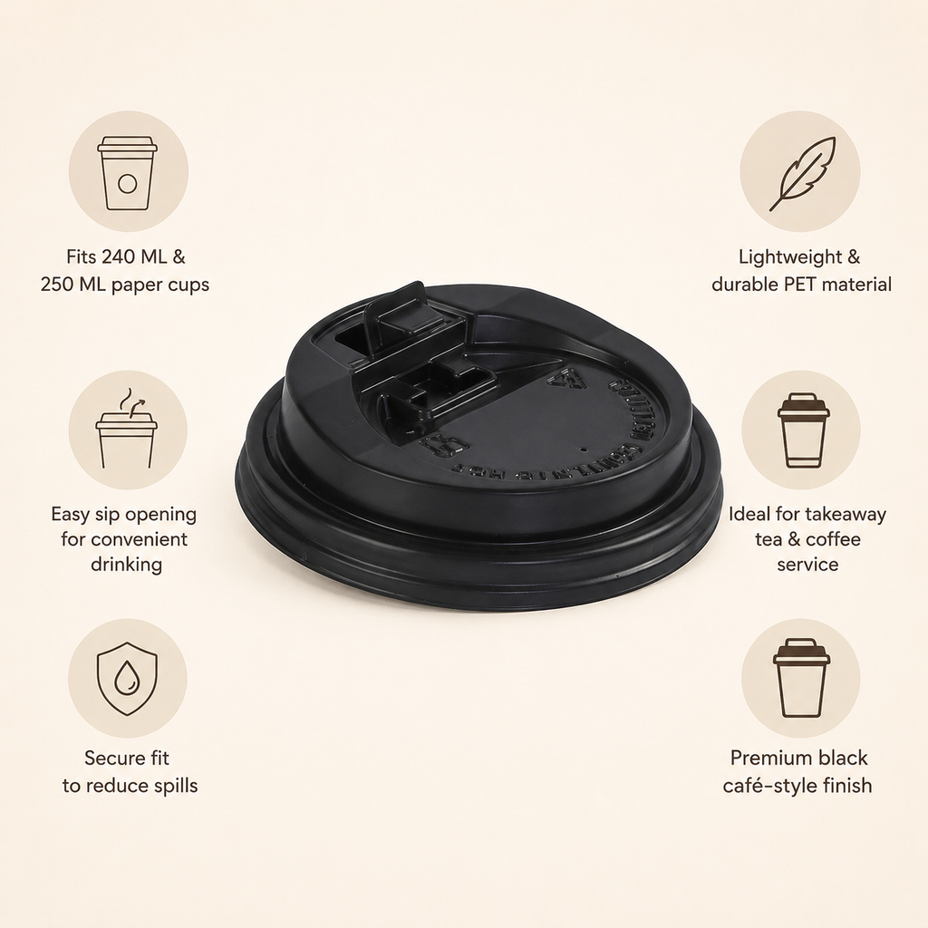 80 MM Black PET Coffee Lid – Lid for 240 ML/250 ML Paper Cup