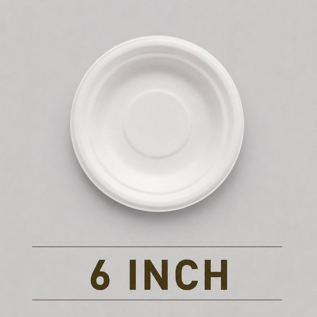 6 Inch Round Bagasse Plate – Eco-Friendly Compostable Snack Plate