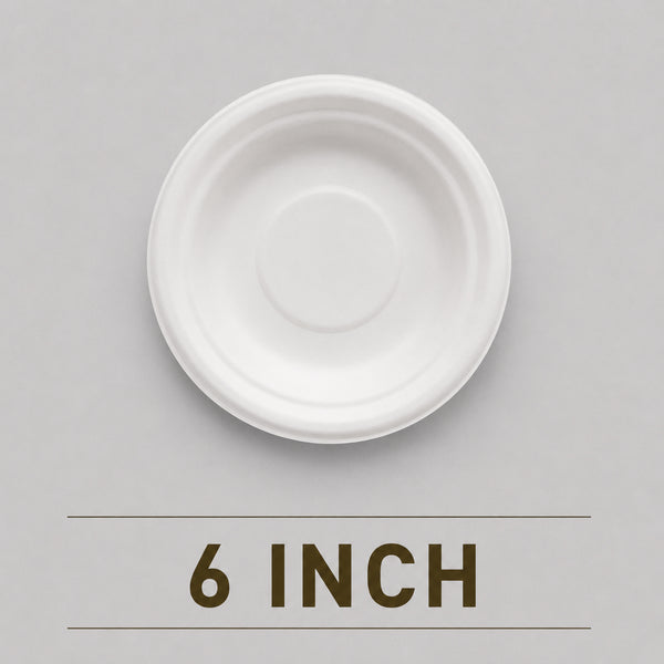 6 Inch Round Bagasse Plate – Eco-Friendly Compostable Snack Plate