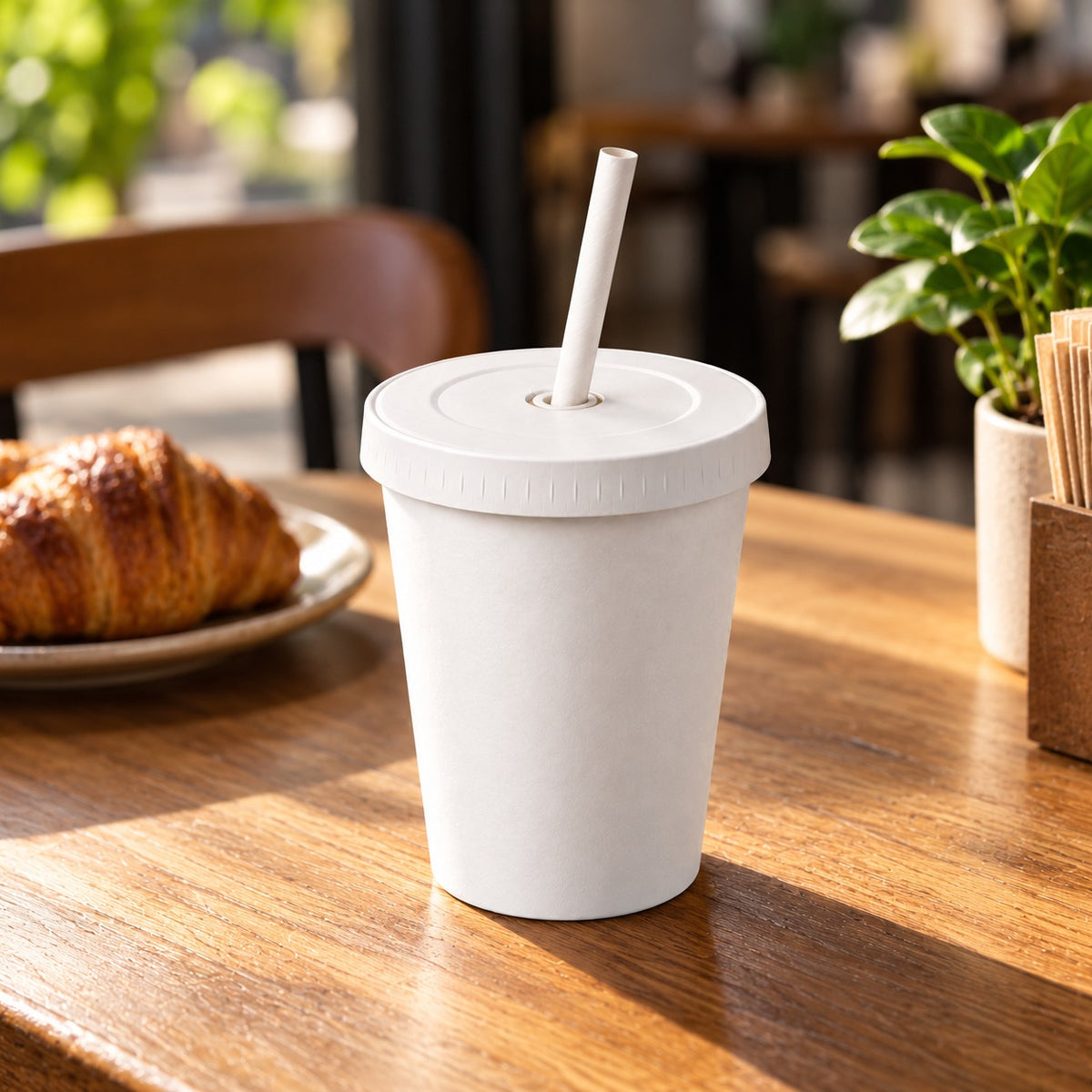350 ML Single Wall White Paper Cup with Straw Lid – Eco-Friendly Beverage Cup