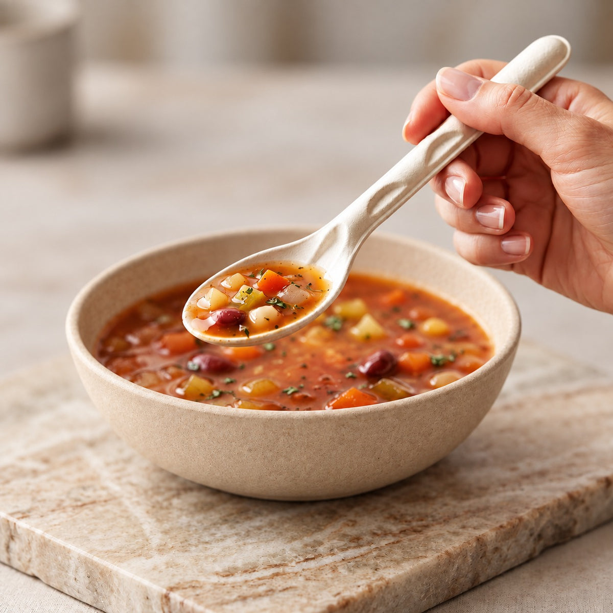 16 CM Deep Bagasse Soup Spoon – Eco-Friendly Spoon for Soup, Dal & Desserts