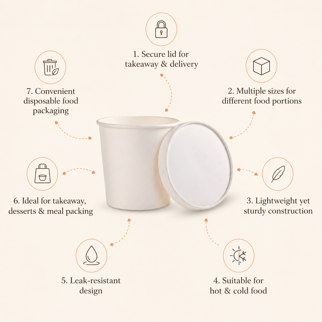 750 ML Round Paper Tub Container with Lid – Eco-Friendly Meal Packaging Tub