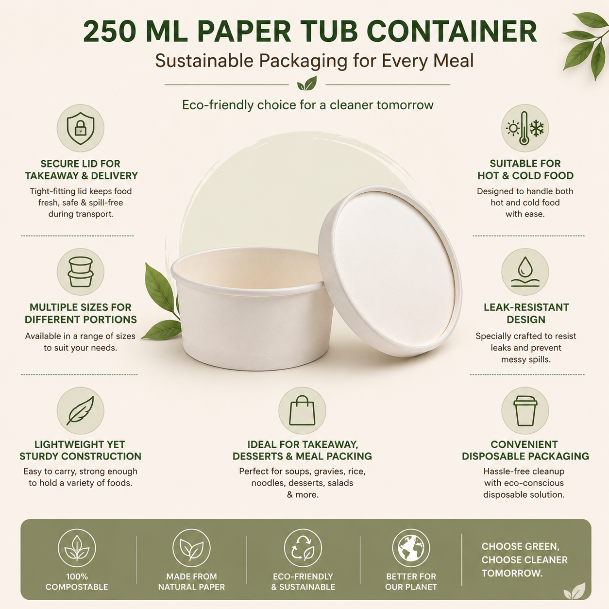250 ML Round Paper Tub Container with Lid