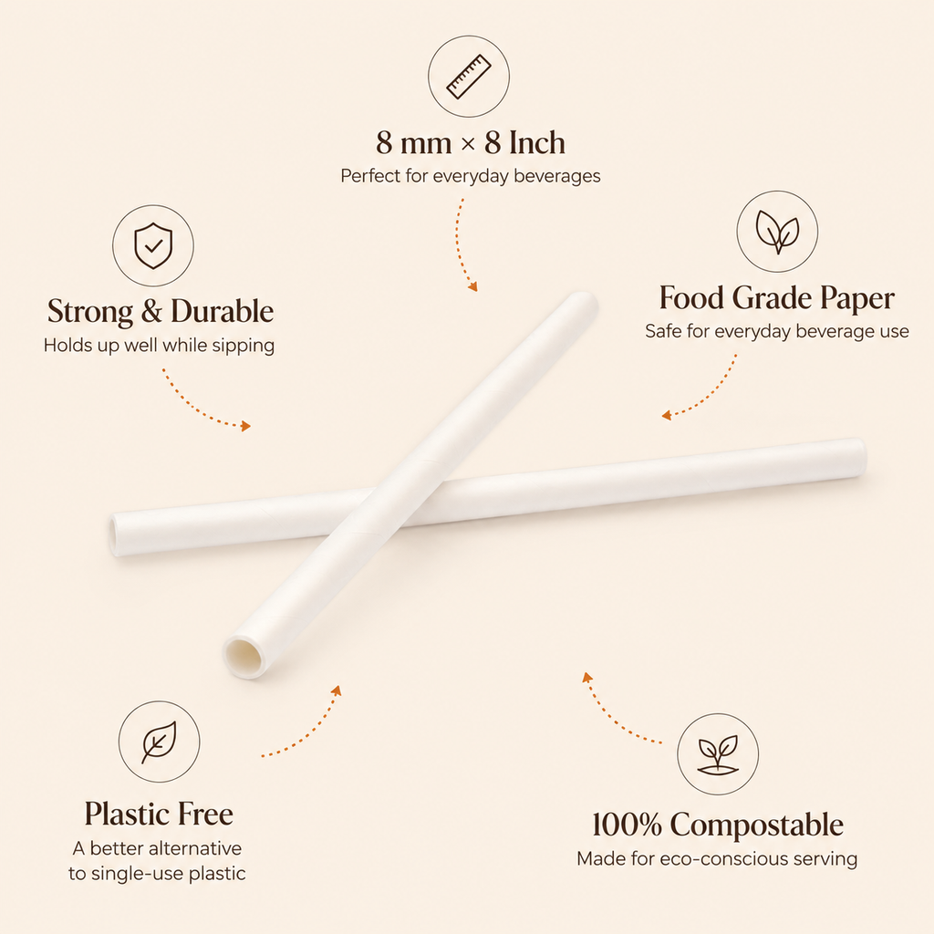 8 Inch 8 MM Paper Straw – Eco-Friendly Drinking Straw for Beverages