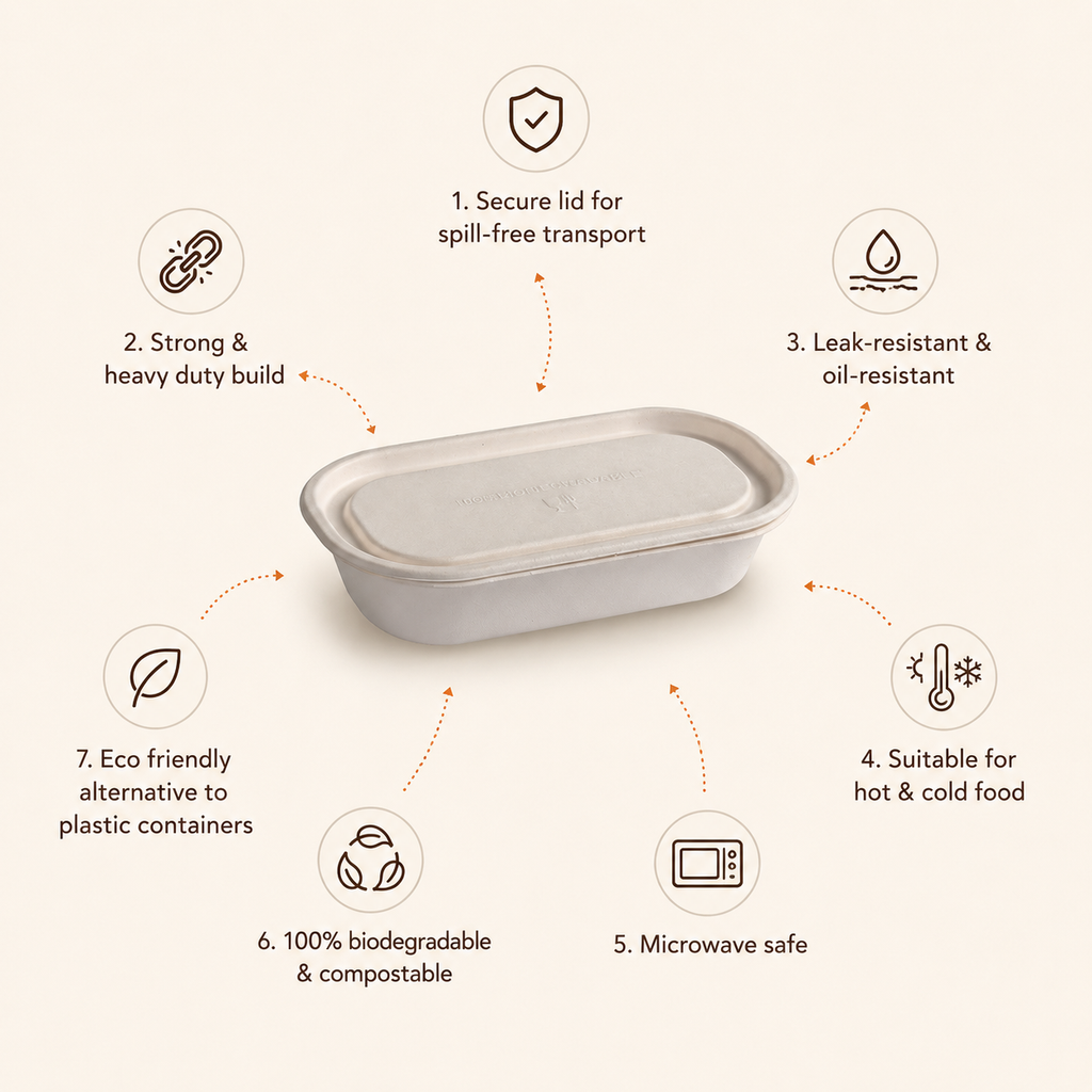 500 ML Oval Meal Box with Lid – Eco-Friendly Food Packing Box