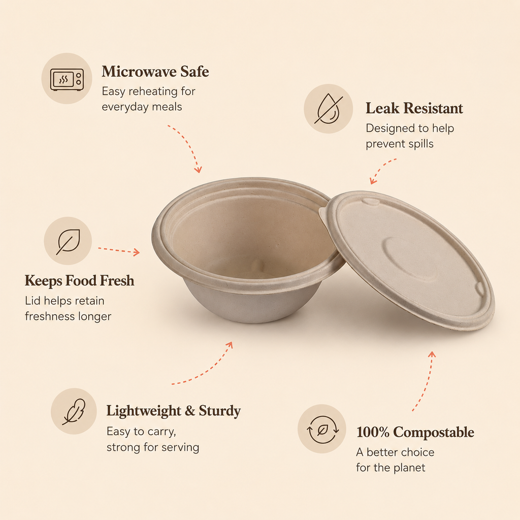 750 ML Meal Bowl with Lid – Eco-Friendly Meal Bowl for Delivery & Packing