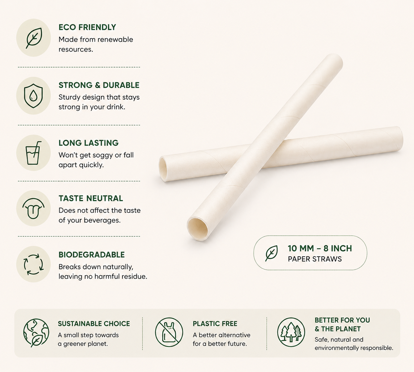 8 Inch 10 MM Paper Straw – Eco-Friendly Drinking Straw for Beverages