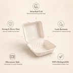 6x6 Inch Bagasse Clamshell Box – Eco-Friendly Snack Container