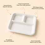 3 Compartment Bagasse Meal Tray without Lid – Eco-Friendly Lunch & Event Tray