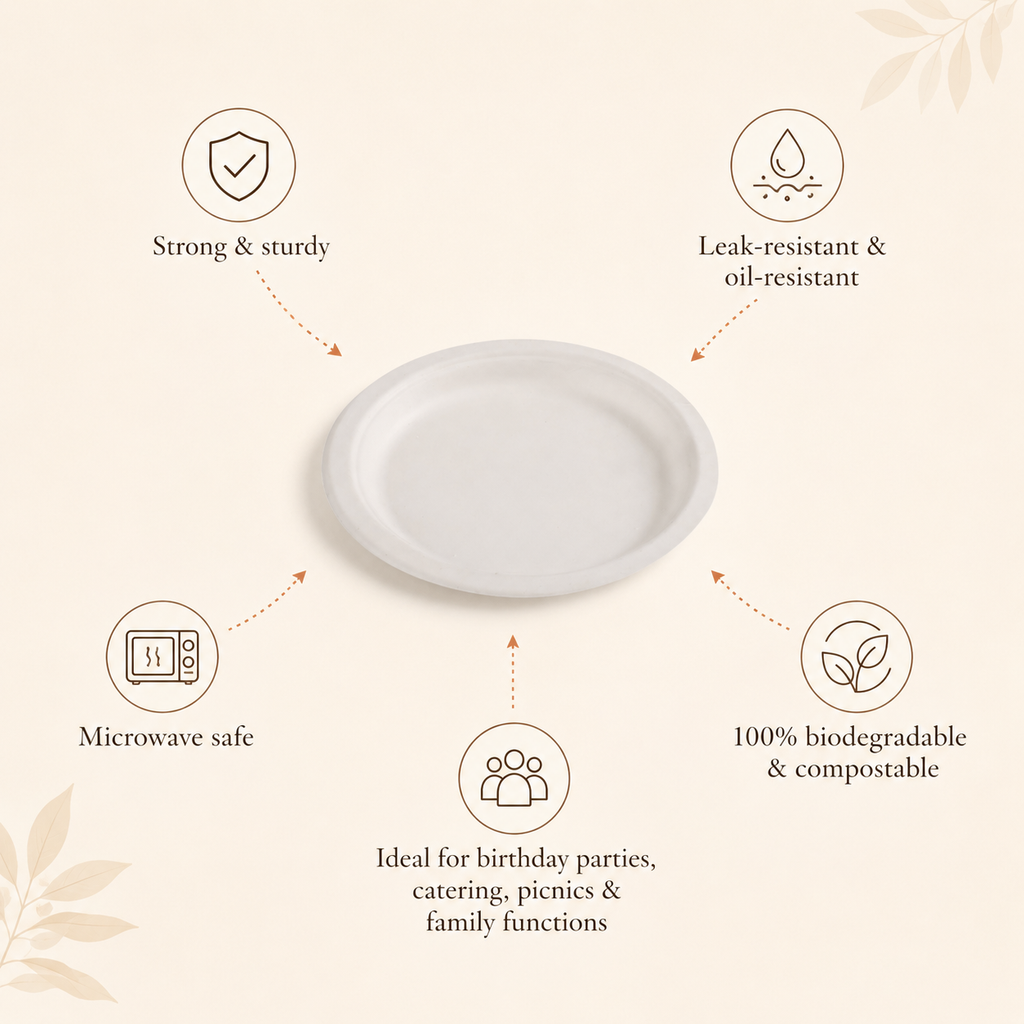 9 Inch Round Bagasse Plate – Eco-Friendly Compostable Dinner Plate