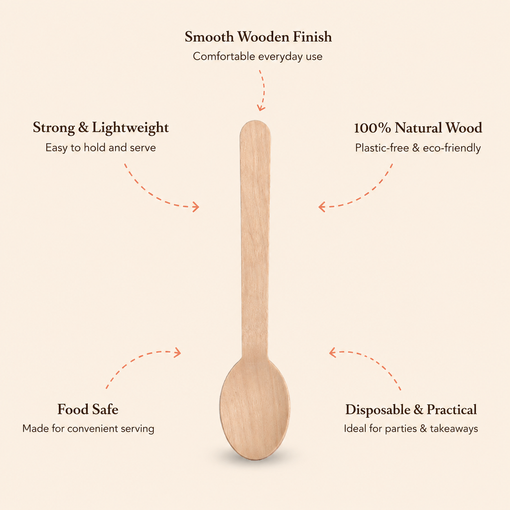 16 CM Wooden Spoon – Eco-Friendly Cutlery for Parties & Takeaways