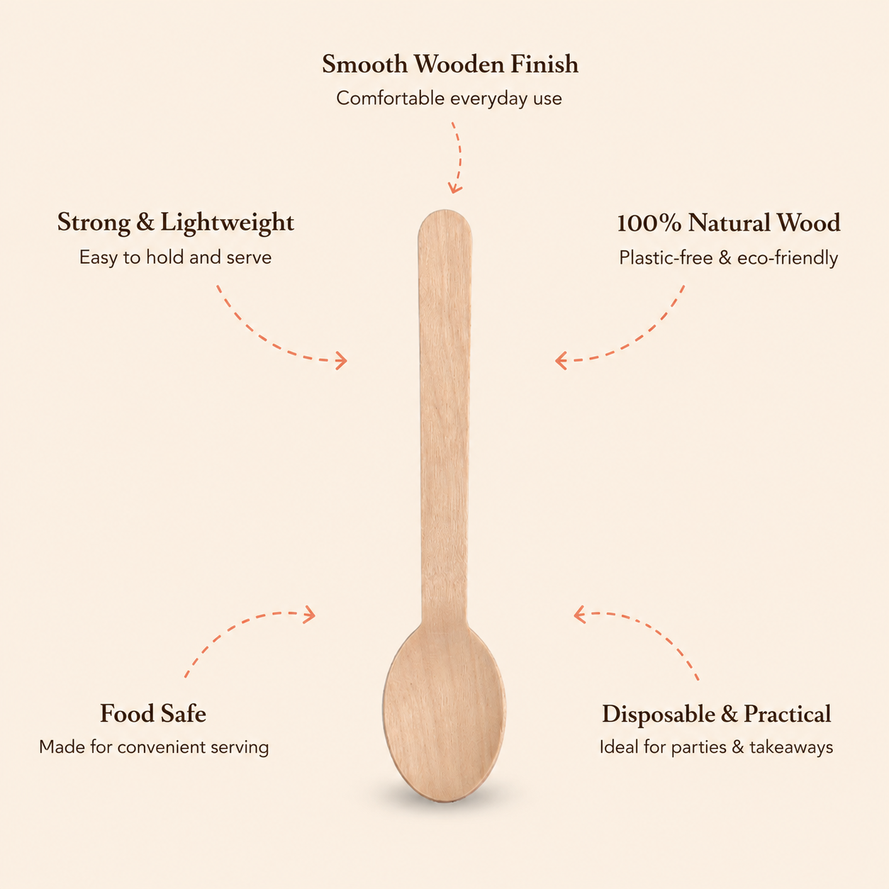 16 CM Wooden Spoon – Eco-Friendly Cutlery for Parties & Takeaways